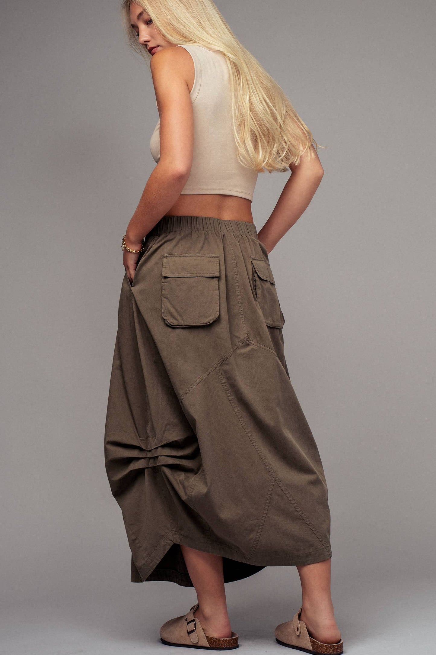 Urban Daizy - Balloon Hem Drawstring Maxi Skirt