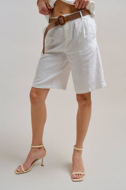 Urban Daizy - Linen Blend Belted Bermuda Shorts