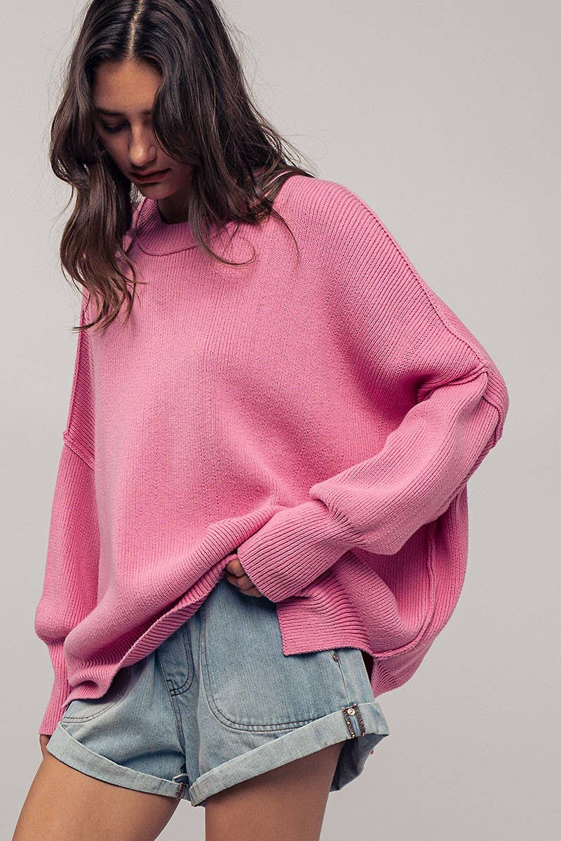 Urban Daizy - OVERSIZED SIDE SLIT CREW NECK COZY SWEATER  : PISTACHIO / S-2/M-2/L-2