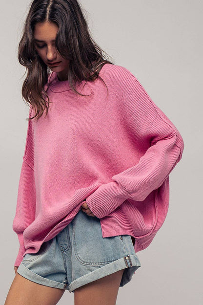 Urban Daizy - OVERSIZED SIDE SLIT CREW NECK COZY SWEATER  : PISTACHIO / S-2/M-2/L-2