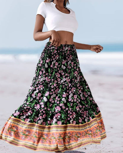 Rosa Clothing - Swing Style Bohemia Ethnic Floral maxi skirt