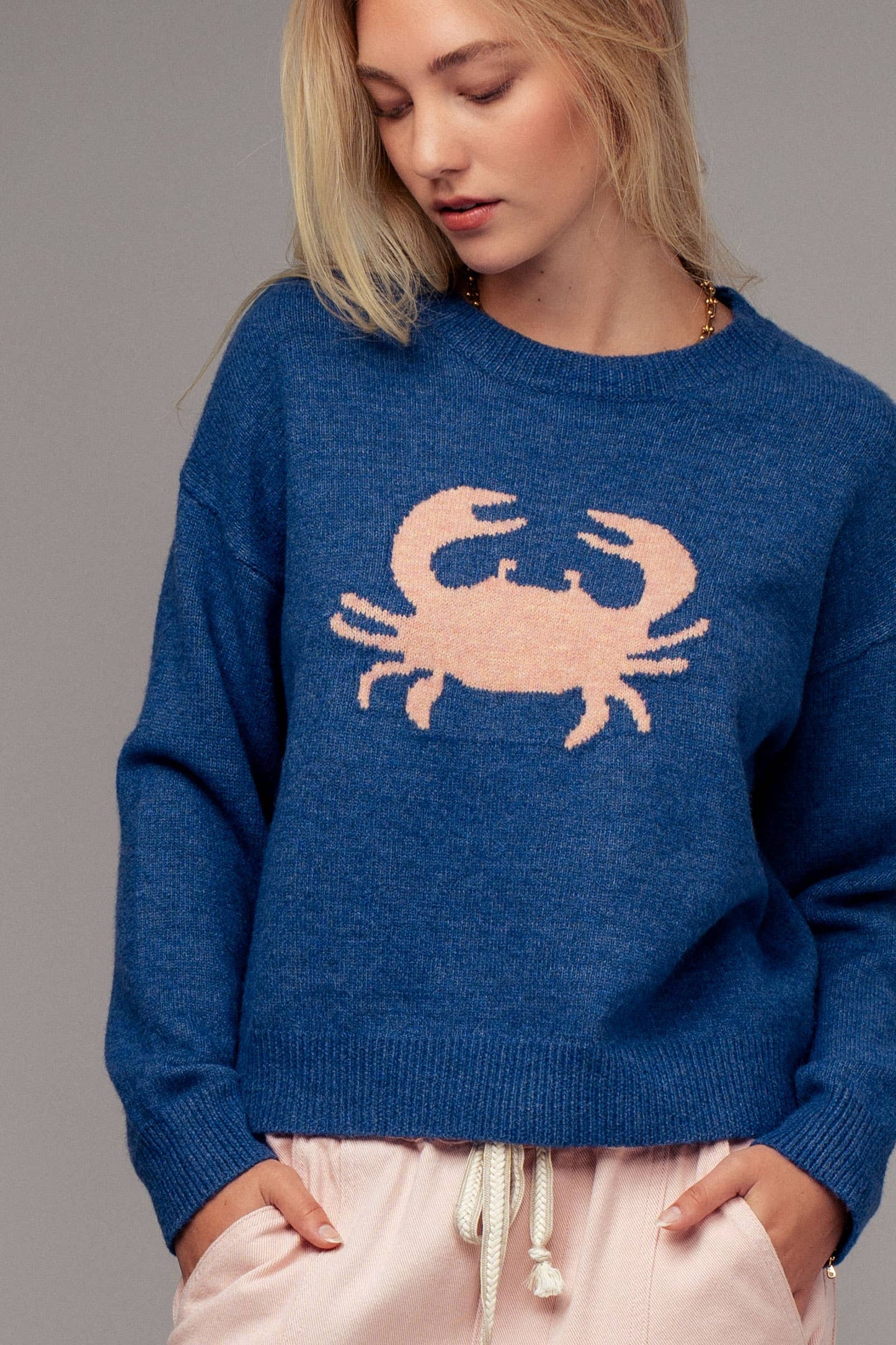 Urban Daizy - Crab Graphic Relaxed Knit Sweater
