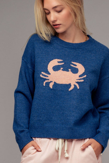 Urban Daizy - Crab Graphic Relaxed Knit Sweater