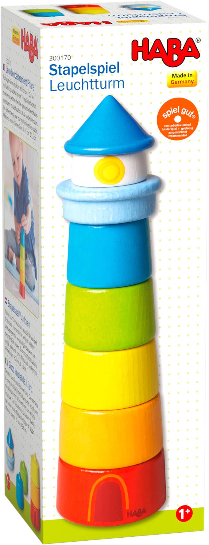 HABA USA - Wooden Rainbow Lighthouse – Montessori Stacker & Balance Toy