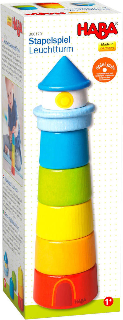 HABA USA - Wooden Rainbow Lighthouse – Montessori Stacker & Balance Toy