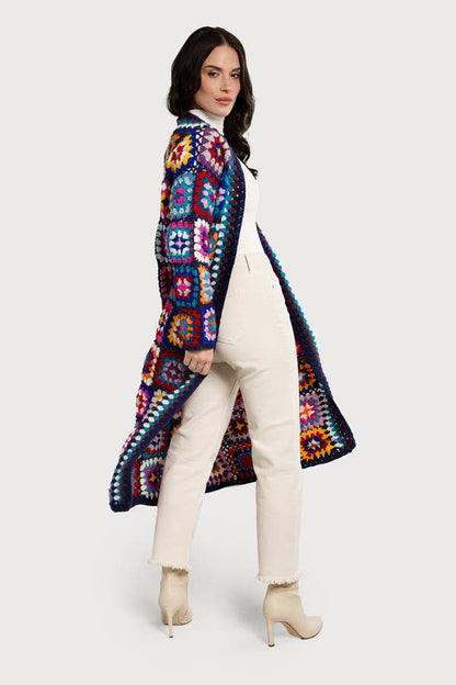 SAACHI - Woolen Granny Square Crochet Kimono: Brown