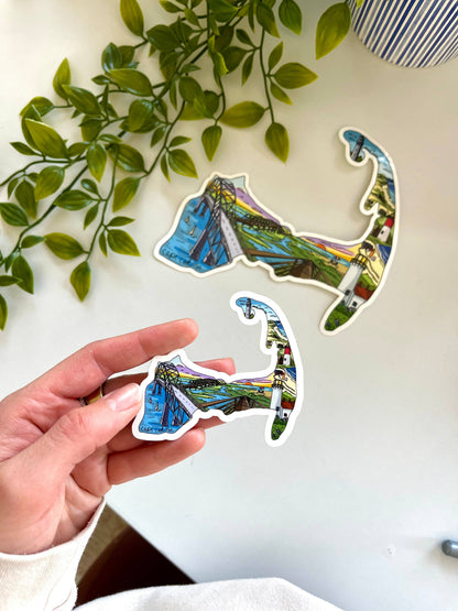Irene Lynch Art - Cape Cod Map Sticker | Coastal Souvenir Stickers