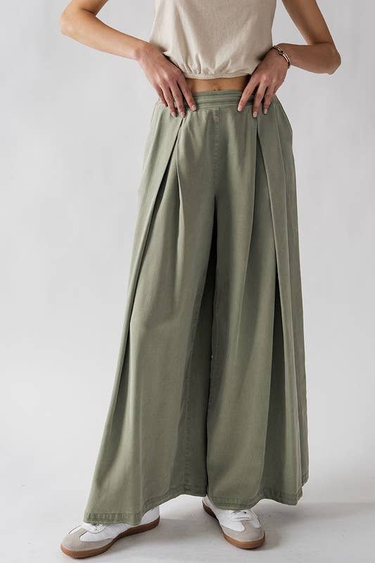 Urban Daizy - HIGH WAISTED PLEAT FRONT WIDE LEG PANTS: YELLOW / S-2/M-2/L-2