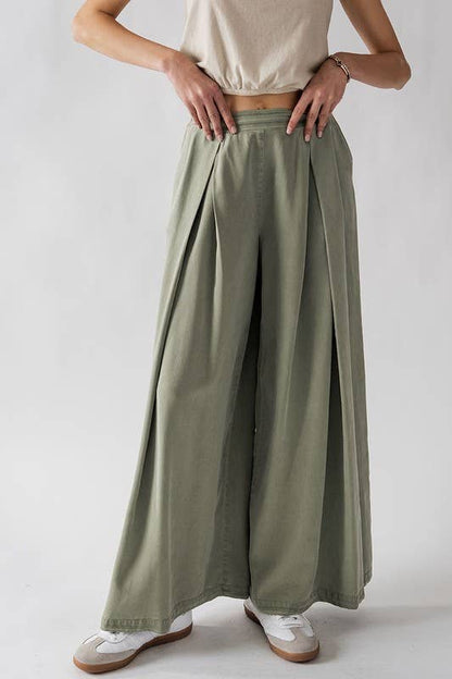 Urban Daizy - HIGH WAISTED PLEAT FRONT WIDE LEG PANTS: YELLOW / S-2/M-2/L-2