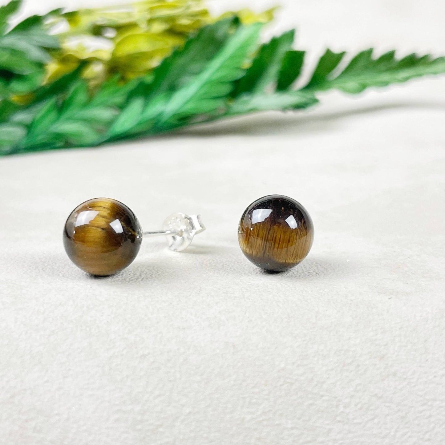Ewelina Pas Jewelry - Silver 8mm Tiger Eye Orb Stud Earrings
