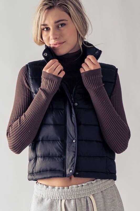 Urban Daizy - STRIPE QUILTED STAND COLLAR PADDED VEST JACKET : YELLOW STONE / S-2/M-2/L-2