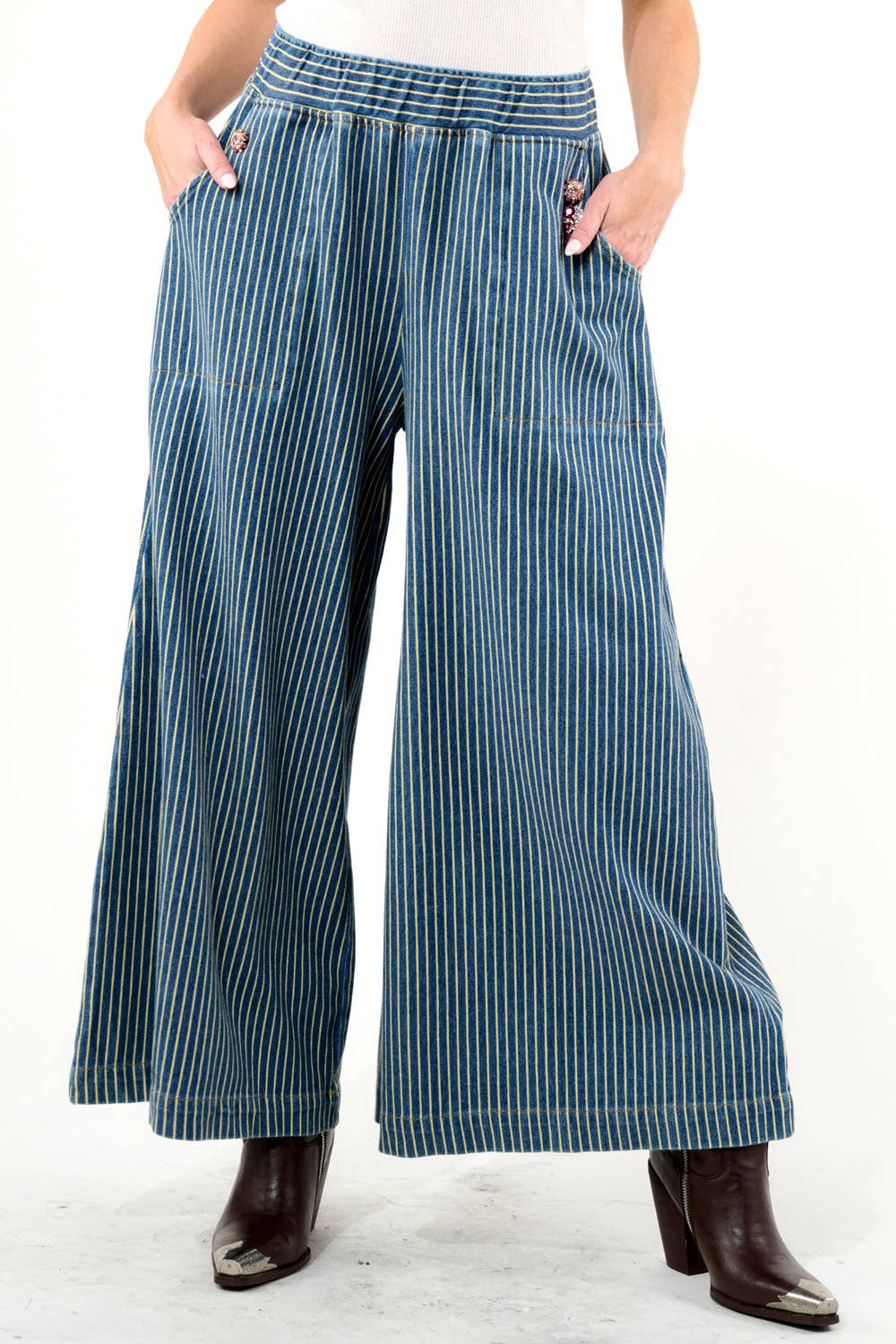 Aratta - Alaia Stripe Denim Pants: Denim Stripe / S