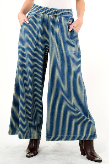 Aratta - Alaia Stripe Denim Pants: Denim Stripe / S