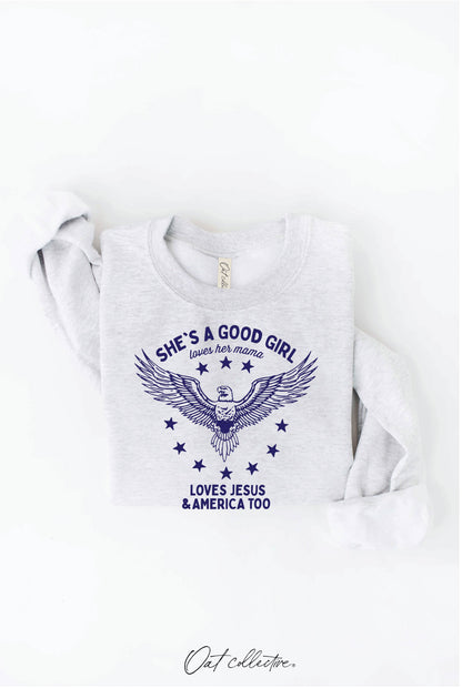 OAT COLLECTIVE - SHE'S A GOOD GIRL Graphic Sweatshirt - Pullover Style: DARK H. SAGE / M