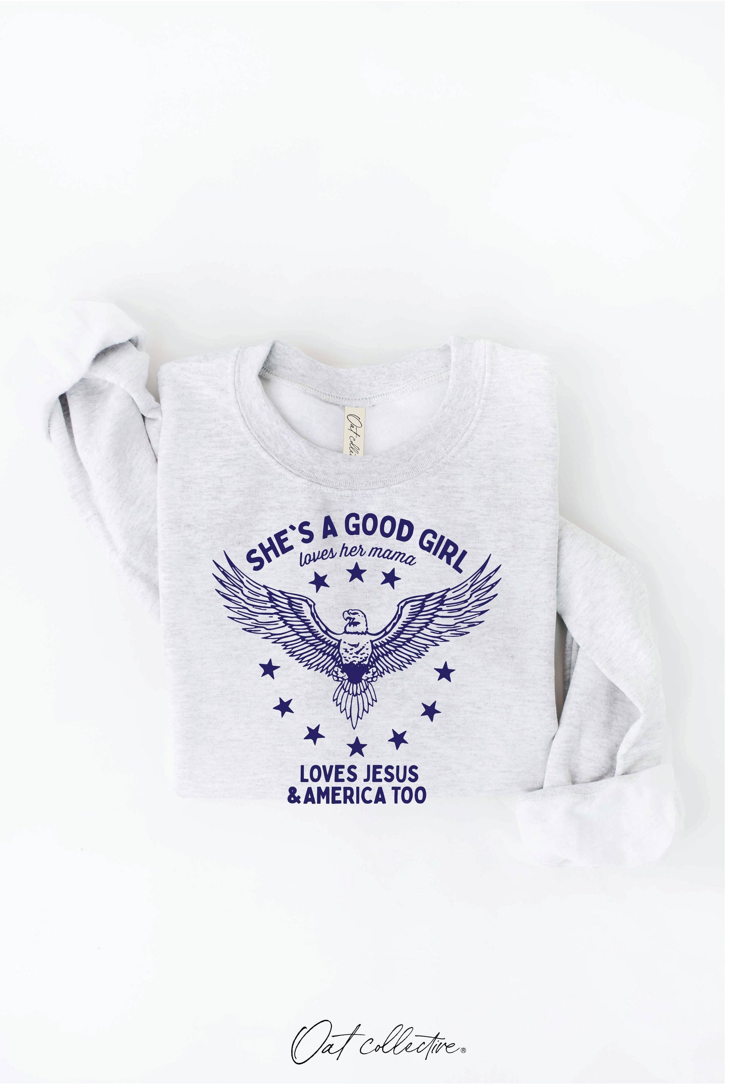 OAT COLLECTIVE - SHE'S A GOOD GIRL Graphic Sweatshirt - Pullover Style: DARK H. SAGE / S