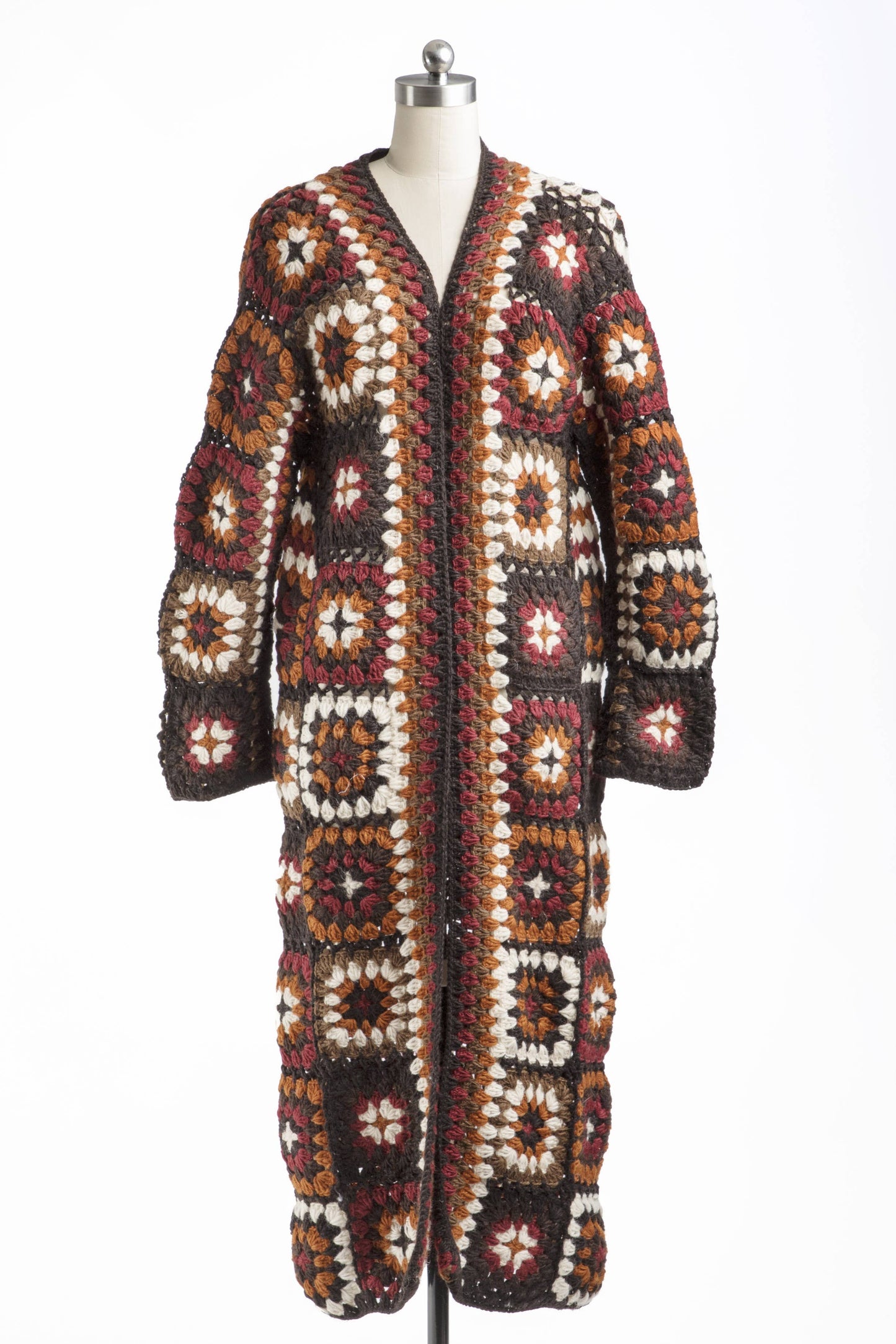 SAACHI - Woolen Granny Square Crochet Kimono: Brown