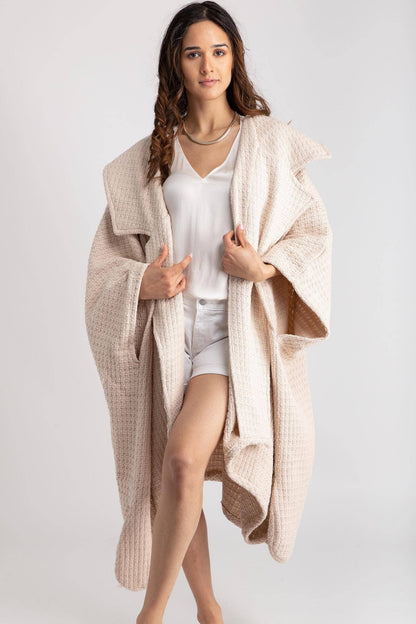 SAACHI - Comfy Oversized Waffle Knit Collared Jacket