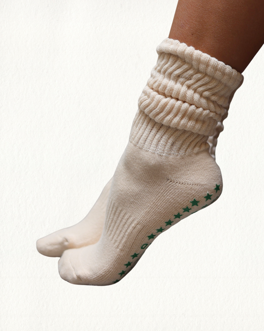 Grounded Grip Socks - Beige Scrunch Grip Socks for Pilates, Lagree, and Barre