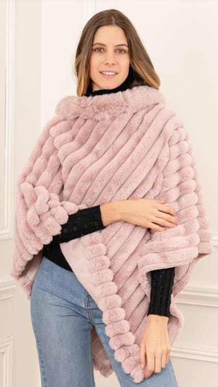 Poncho Striped Fake Faux Fur Loowie: Navy