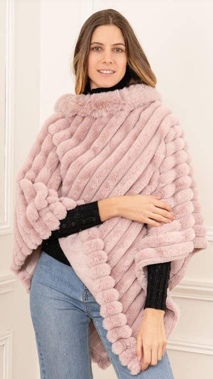 Poncho Striped Fake Faux Fur Loowie: Navy