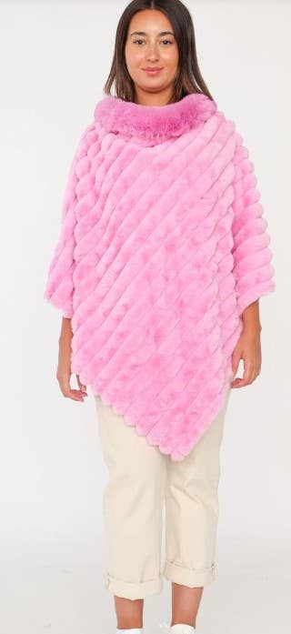 Poncho Striped Fake Faux Fur Loowie: Navy