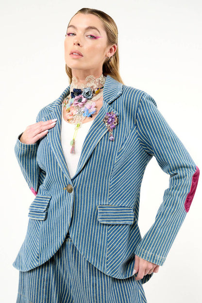 Aratta - Alaia Stripe Denim Blazer: Denim Stripe / L