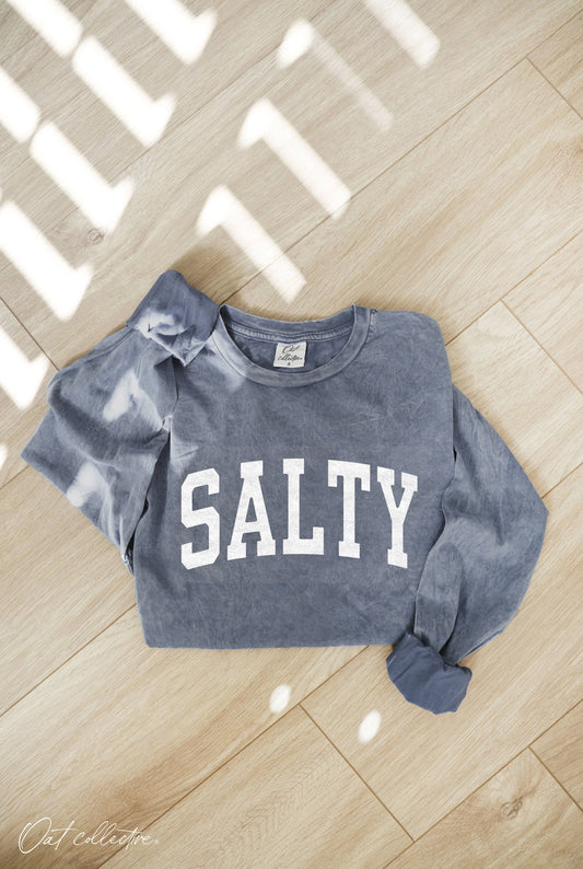 OAT COLLECTIVE - SALTY Mineral Washed Long Sleeve Graphic: STORM / S