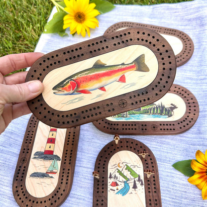 Cast & Carve - Deluxe Wildlife Mini Cribbage Board with Custom Pegs: We will enter text in customization box below / Lighthouse / Select Best Pegs For Us