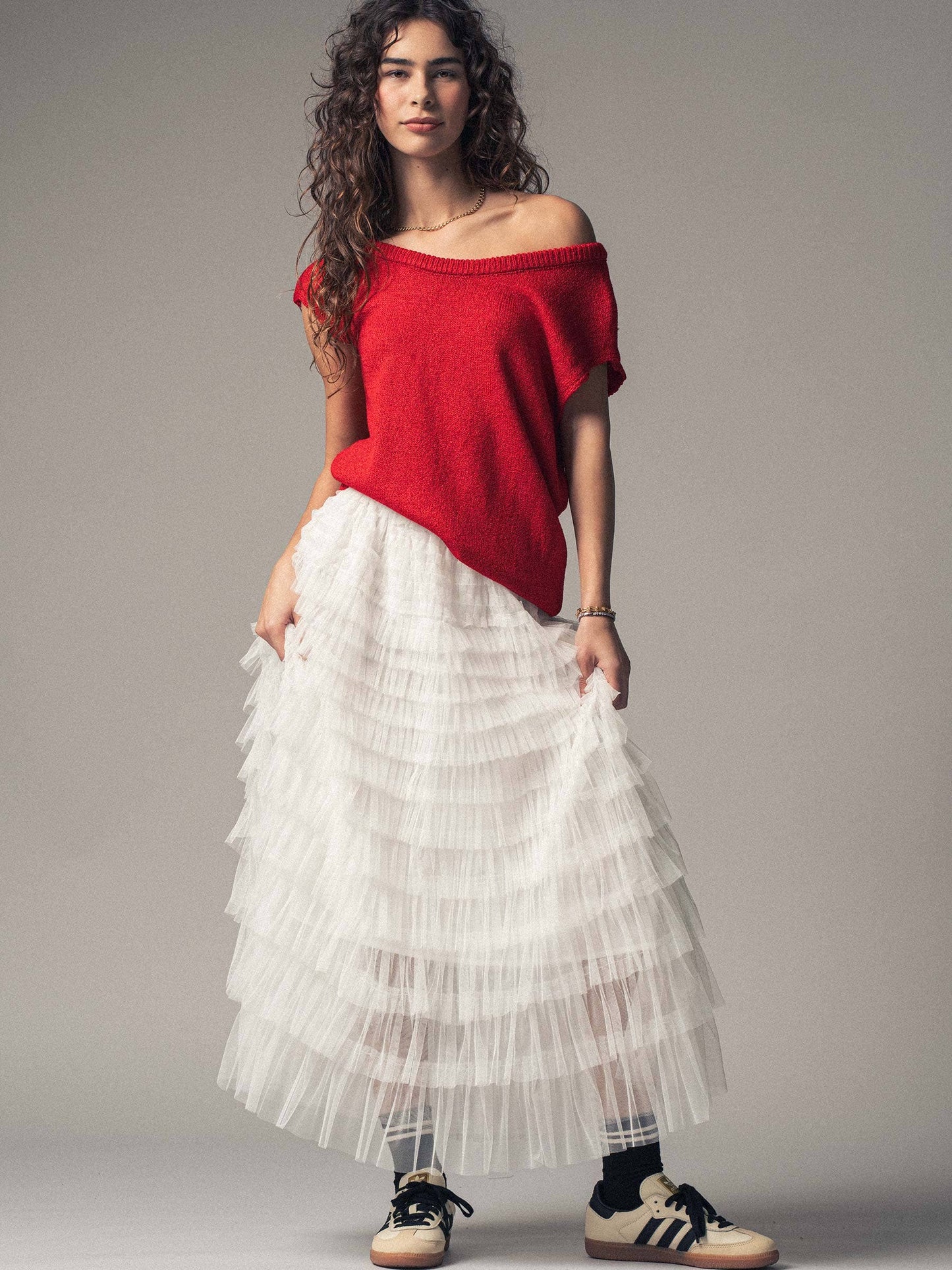 Urban Daizy - Tiered Tulle Midi Skirt with Romantic Ruffles