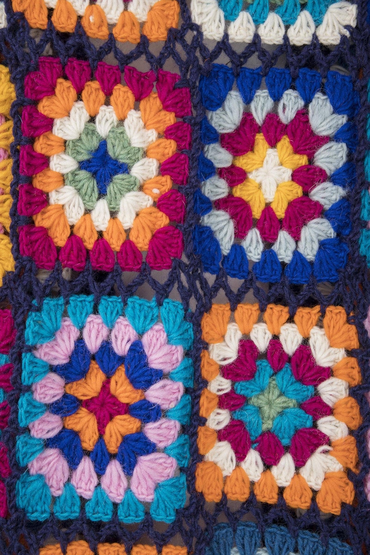 SAACHI - Woolen Granny Square Crochet Kimono: Navy