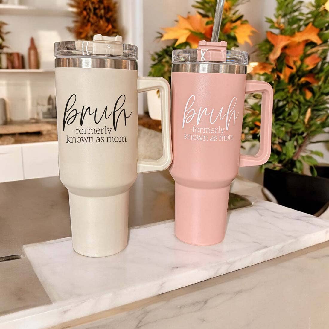 Gia Roma - Mom's Sippy Cup, Back to School Gift, 40 oz Pink Tumbler Lid: Be Happy