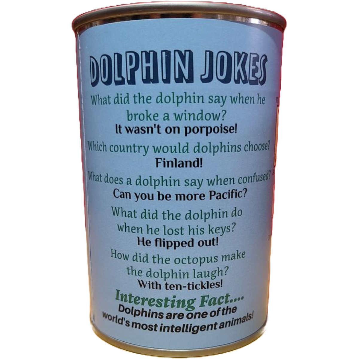 Canned Gifts - Flip the Canned Dolphin | Stuffed Animal Plush w/Jokes |Gift