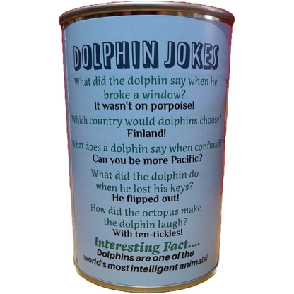 Canned Gifts - Flip the Canned Dolphin | Stuffed Animal Plush w/Jokes |Gift
