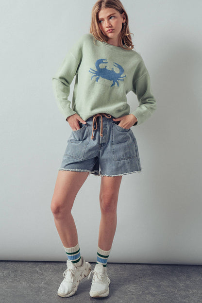 Urban Daizy - Crab Graphic Relaxed Knit Sweater