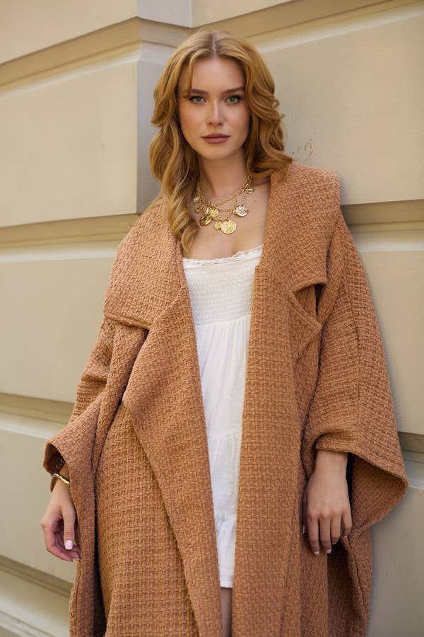 SAACHI - Comfy Oversized Waffle Knit Collared Jacket