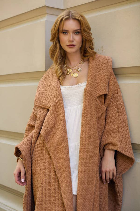 SAACHI - Comfy Oversized Waffle Knit Collared Jacket