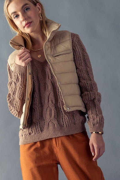 Urban Daizy - STRIPE QUILTED STAND COLLAR PADDED VEST JACKET : YELLOW STONE / S-2/M-2/L-2