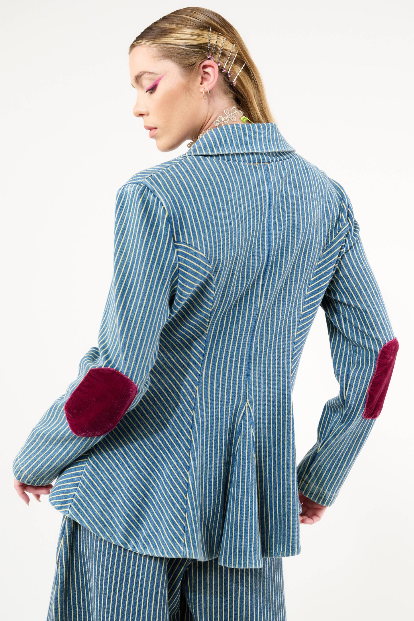 Aratta - Alaia Stripe Denim Blazer: Denim Stripe / M