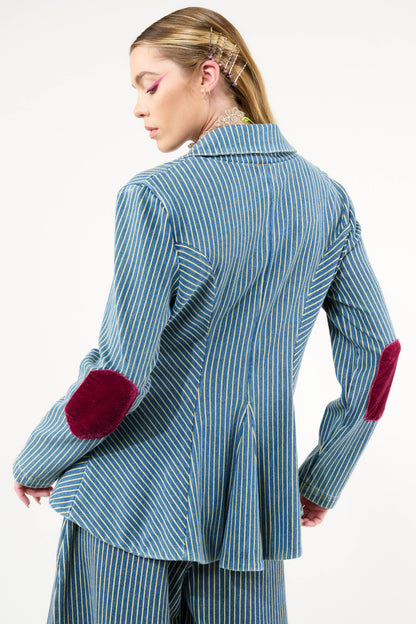 Aratta - Alaia Stripe Denim Blazer: Denim Stripe / M