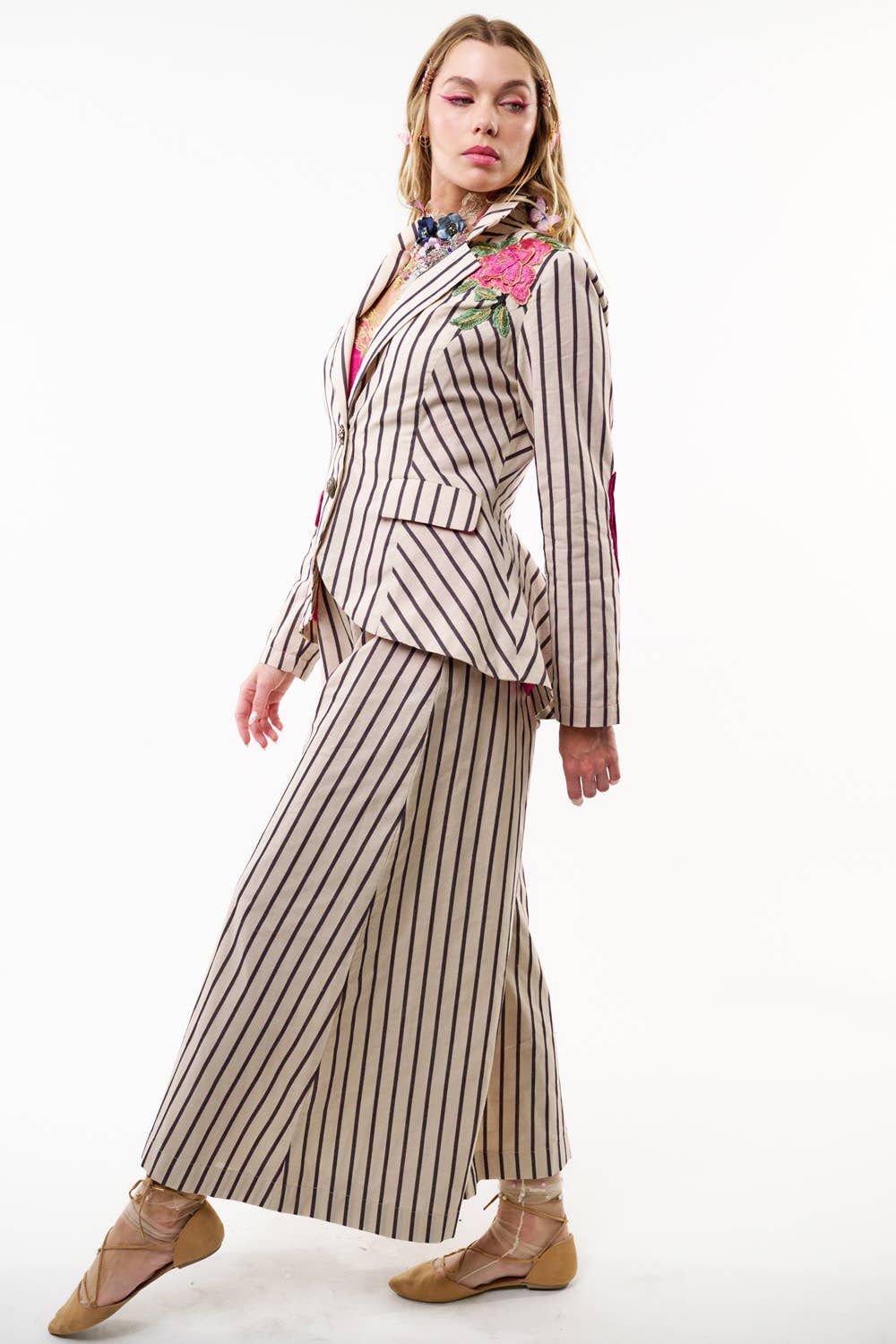 Aratta - Derby Princess Stripe Blazer: Cream Stripes / M