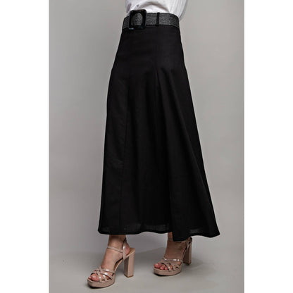 Sweet Generis - LINEN MAXI FLARE SKIRT with TRIM BELT