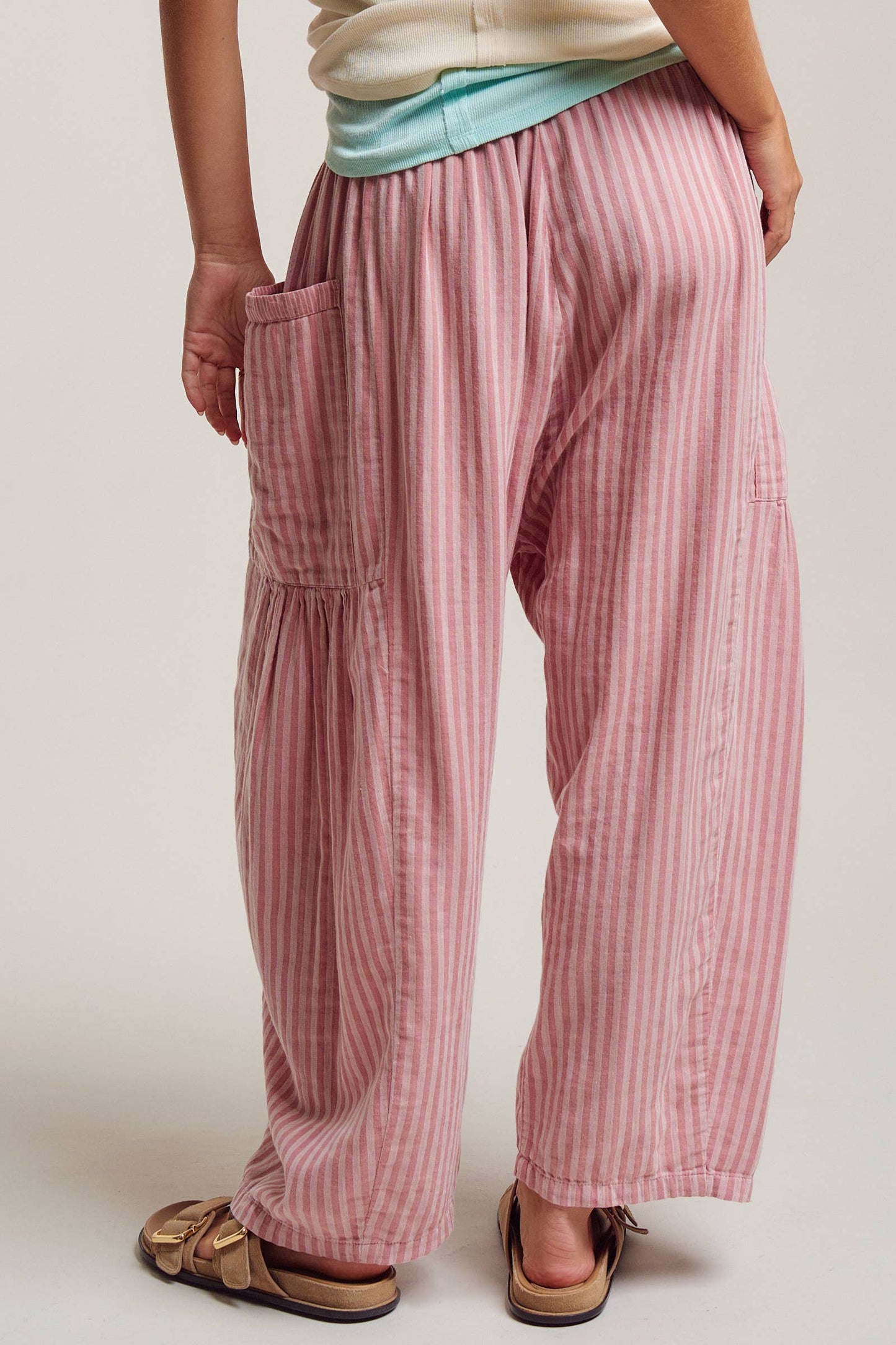 Urban Daizy - Striped Cotton Drawstring Harem Pants