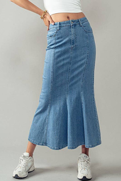 Urban Daizy - Wave Away Panel Midi Skirt: DENIM / S-2/M-2/L-2
