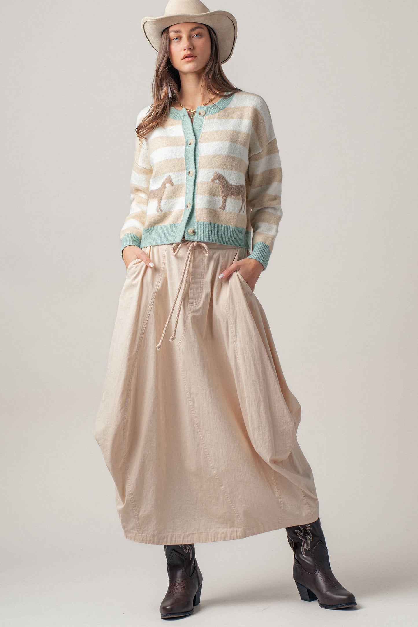 Urban Daizy - Balloon Hem Drawstring Maxi Skirt