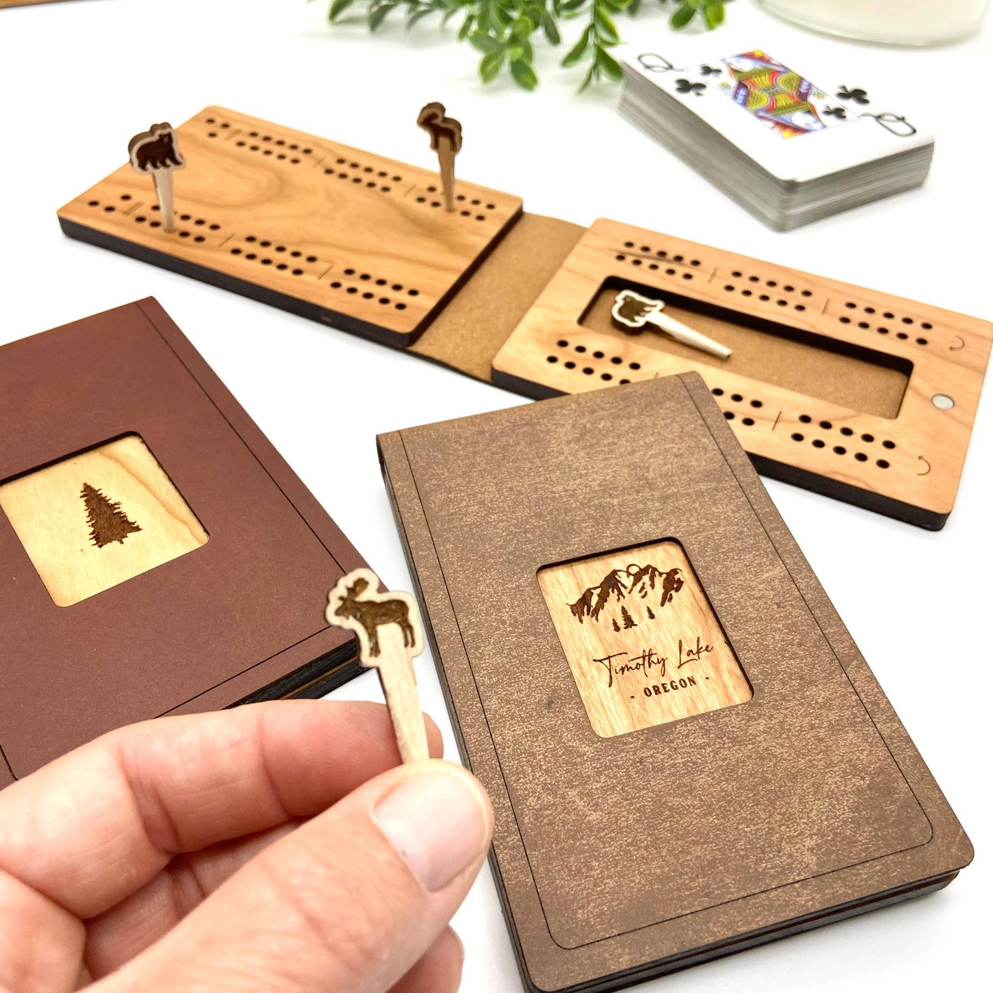 Cast & Carve - Travel Cribbage Board - Custom Design with Unique Pegs: Check Customize Box Below to Share Details for your board / No Extra Engrave Inside Board
