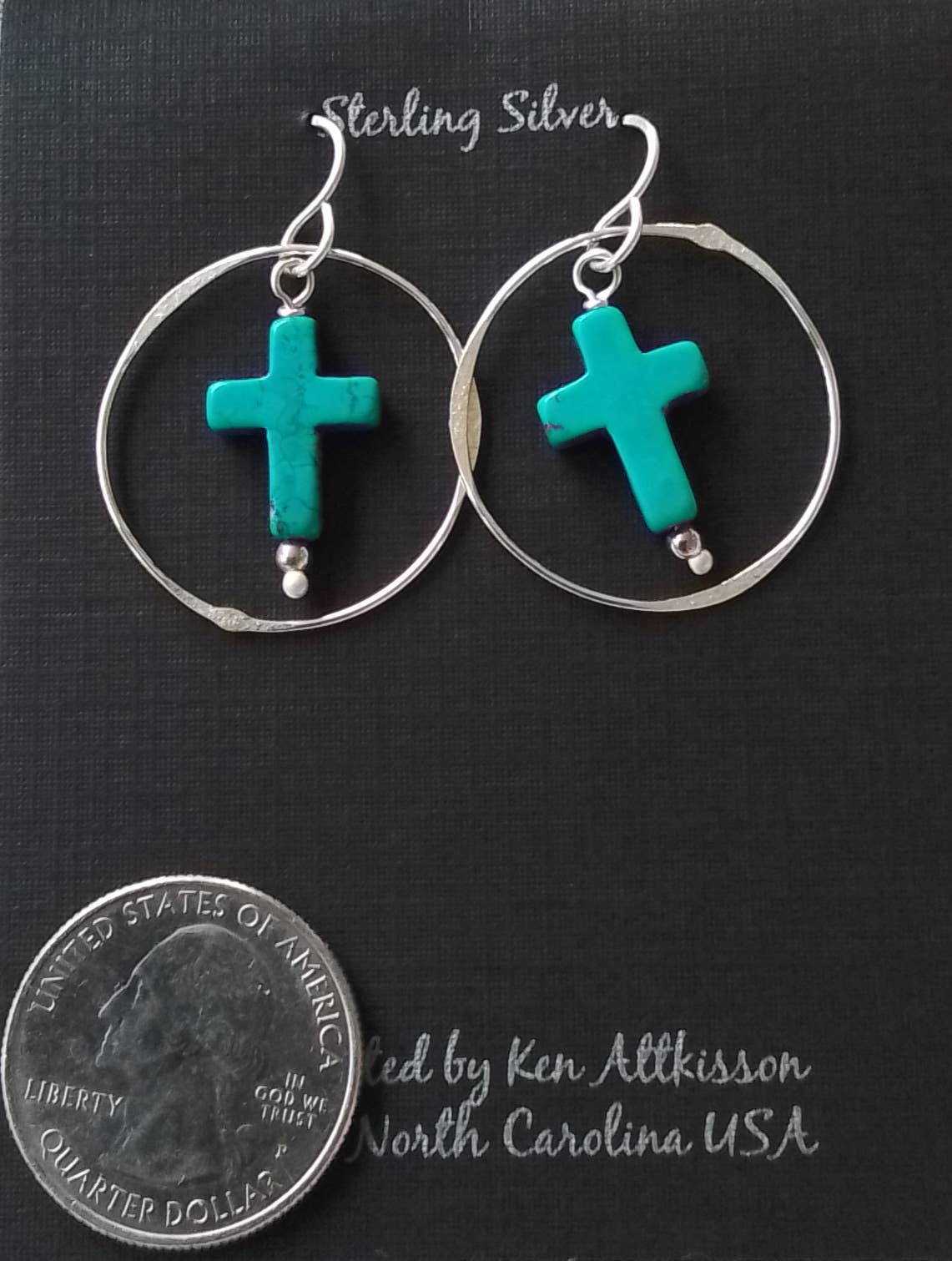 Ken’s handcrafted jewelry - Sterling Silver Earrings With Turquoise Cross