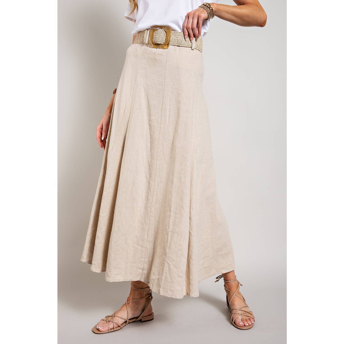 Sweet Generis - LINEN MAXI FLARE SKIRT with TRIM BELT