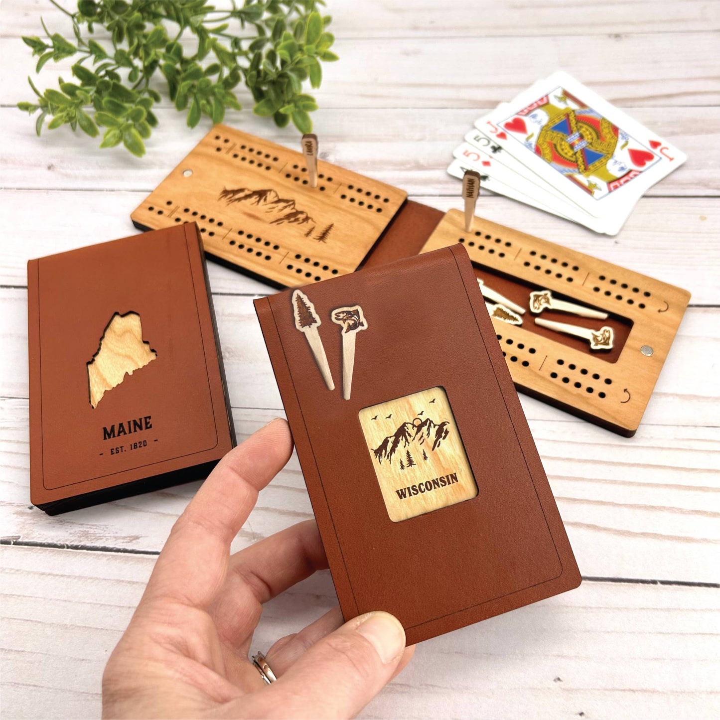 Cast & Carve - Travel Cribbage Board - Custom Design with Unique Pegs: Check Customize Box Below to Share Details for your board / No Extra Engrave Inside Board