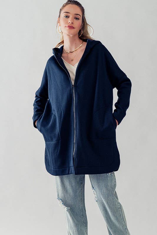 Oversized Side-Slit Zip-Up Hoodie Jacket