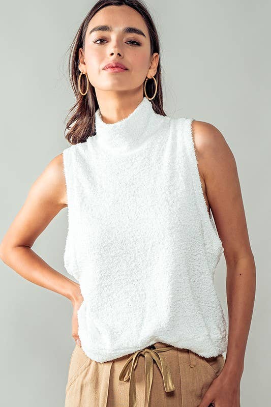 Urban Daizy - Plush Sweater Vest - Mock Neck: WHITE / S-2/M-2/L-2
